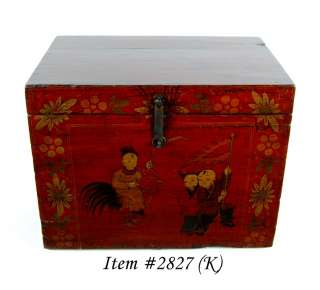 VINTAGE MONGOLIAN ROOSTER CHILD TRUNK Memory Box Chest  