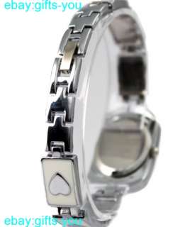 PNP Shiny Silver Watchcase White Dial Ladies Heart Pattern Bracelet 
