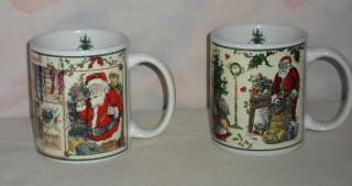   Christmas mugs Merrie Christmas carolers tree trim Betty Whiteaker