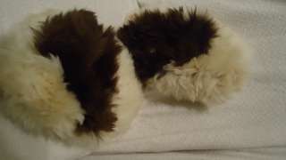   RABBIT SKIN LEATHER FUR BROWN WHITE SLIPPERS HOUSE SHOES(#140)  