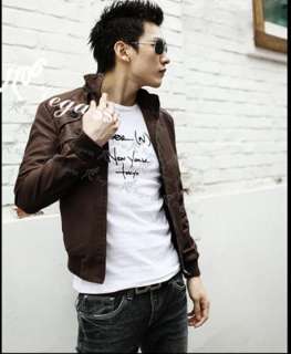 Mens Hot stand up Collar Leather Short Coat White 2340  
