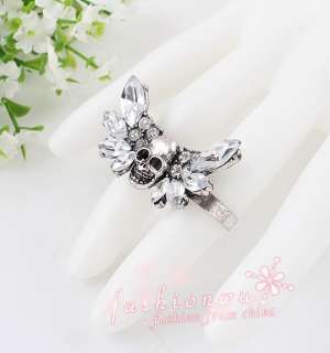 Stylish Mix Style Rhinestone Ghost Head Double Finger Rings  