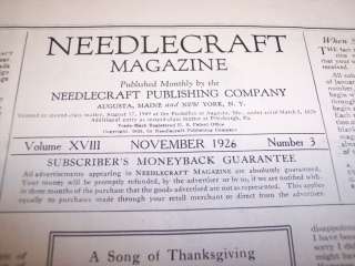 RK212 Vintage Nov 1926 Needlecraft Magazine Knitting  