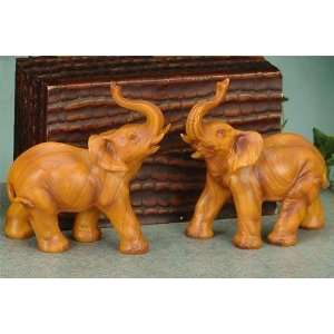 Medium Faux Wood Wooden Elephant Wild Animal Model Figurine Decor 