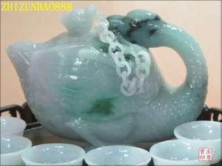 Superb collection jadeite jade swan teapot & teacup SET sculpture 