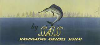 ORIGINAL SAS Vintage 1950 Travel Poster CHILE Scandinavian Airlines 