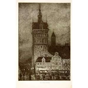  1909 Photolithograph Stock Tower Danzig Poland 