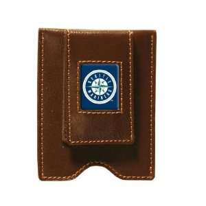  Seattle Mariners Brown Leather Money Clip & Card Case 