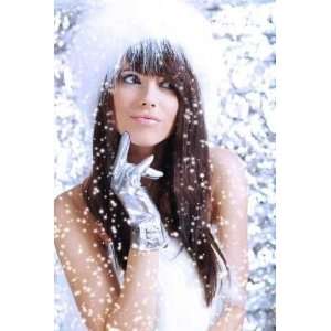 Winter Sexy Girl Wearing White Hat on Silver Background   Peel and 