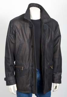 Mens Leather Four Button Parka/Car Coat Charcoal Nubuck  