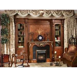   FIREPLACE WITH BOOKCASE DISPLAY, WOOD INLAY
