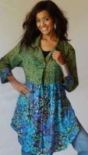 Y363S BLUE GREEN/BLOUSE TOP JACKET 2X 3X 4X BUTTON EMPIRE BABY DOLL 