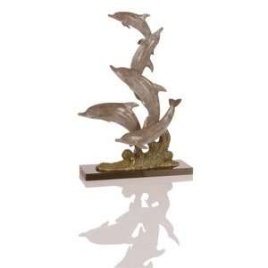    Bronze Five Dancing Dolphins Coastal Sea Sculpture