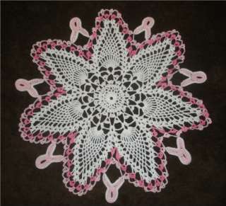BREAST CANCER AWARENESS PINK RIBBON CROCHETED DOILY  