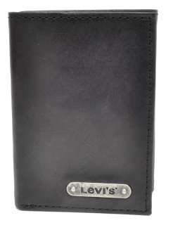   Black Leather Traveler Trifold Wallet w/Metal Levis Logo Plate  