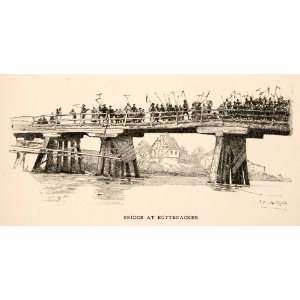  1893 Wood Engraving Bridge Rottenacker Germany Europe Danube River 