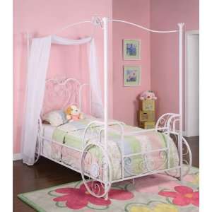   Princess Emily Shabby Chic White Twin Size Canopy Bed