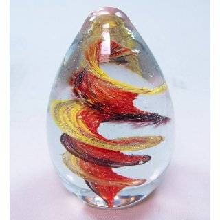   Murano Design Glass Art Red Flower in Clear Egg Paperweight PW 6077