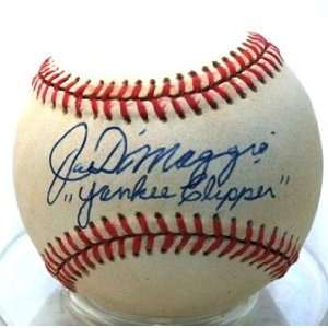  Autographed Joe DiMaggio Baseball   with Yankee Clipper 