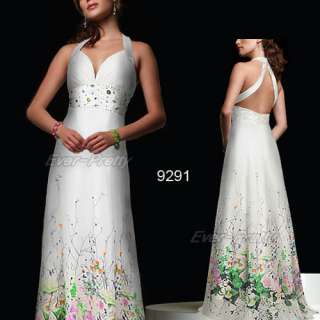 Floral Printed Charming Bridal Open Back Rhinestone Fashion Gowns 