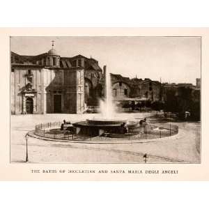  1905 Halftone Print Bath Diocletian Rome Italy Fountain 