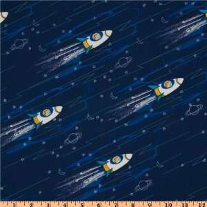  44 Wide Marty Goes To Mars Rocket Man Navy Fabric By The 