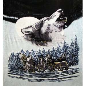  Winter Scene Howling Wolves Queen Size Blanket