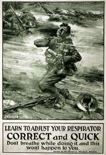 WA27 Vintage WWI Chemical Warfare Gas Mask Safety War Poster WW1 A1 A2 