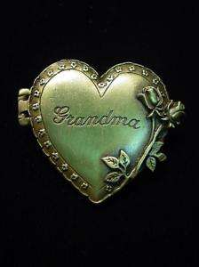 JJ Bronze Pewter Heart GRANDMA Photo Locket Pin  