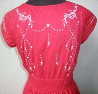 Vtg. Adorable Embroidered Cotton Peasant Vixen VLV Dress  
