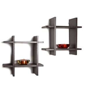 Wall Mount Wooden Intersecting Shelf Set of 2
