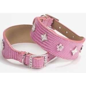  Faux Lizard Leather Pet Collar with Charms  Color PINK 