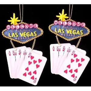 Set of 2 Welcome to Las Vegas Royal Flush Casino Christmas Ornaments