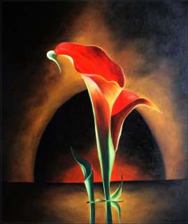 High Q. Hand Painted Oil Painting Two Red Calla Lilies 20x24  