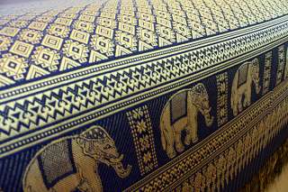 SILK REVERSIBLE BEDSPREAD/BED COVER~ELEPHANTS GOLD/BLUE  