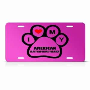 American Staffordshire Terrier Dog Dogs Pink Animal License Plate Sign 