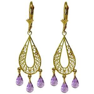    14k Gold Chandelier Earrings with Genuine Amethysts Jewelry