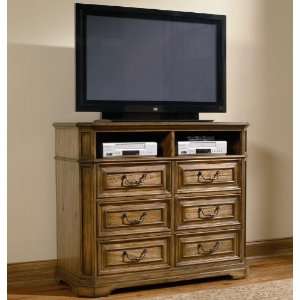   Media Chest with Metal Hardware in Warm Brown Oak Finish Home