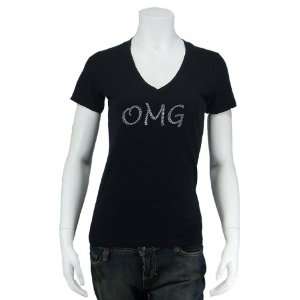 Womens Black OMG V Neck Shirt Large   Created using the words Oh My 