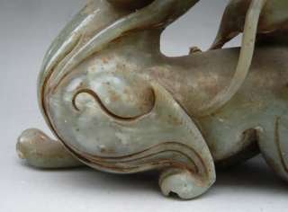 Old Chinese Cyan Jade Carved Pi Xiu (Pi Xie) Statues  
