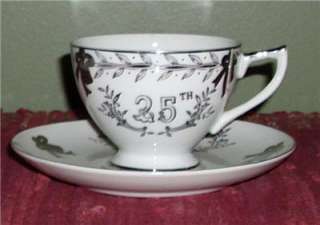 Lefton 25th Wedding Anniversary Cup & Saucer ~Hand Painted 