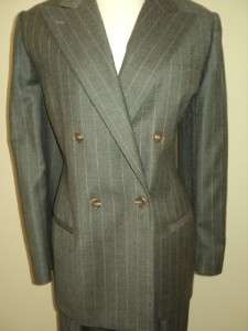   Charcoal Gray Wool Pinstripe Double Breasted Pant Suit 10  