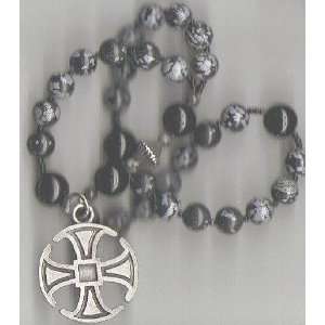  Anglican Rosary of Snowflake Obsidian with Canterbury 