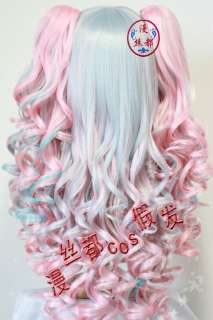 new delicate airy curl pink and blue cosplay Party wig  