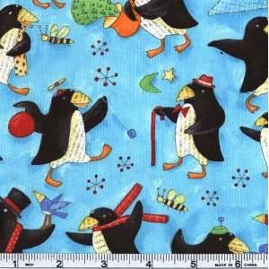  45 Wide Animals Gone Wild Penguins Aqua Fabric By The 
