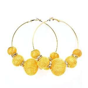   Poparazzi Large Mesh Ball Earrings Celebrity Jewelry   Gold 3 Drop
