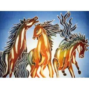   Authentic Batik Textile Art   Wild Horses   18 x 18
