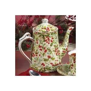  Porcelain Holly Berry Chintz Teapot 