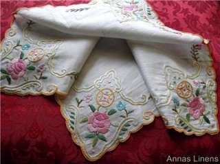 Antique Silk Handkerchief Hand Embroidered Hanky  