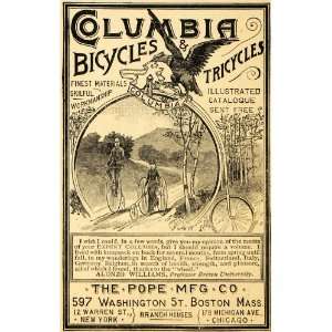  1885 Ad Pope Columbia Antique Bicycles Tricycles Boston 